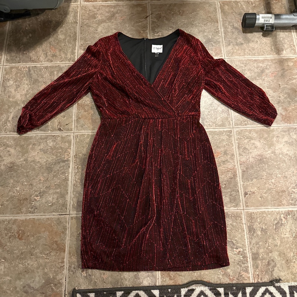 Red and black mock wrap dress